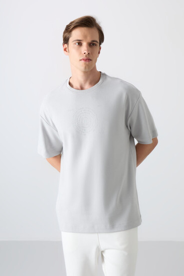 Taş Pamuklu Kalın Yumuşak Dokulu Oversize Fit Baskılı Erkek T-Shirt - 88324 