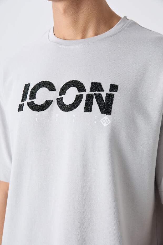 Taş Pamuklu Kalın Yumuşak Dokulu Oversize Fit Baskılı Erkek T-Shirt - 88331 - 3