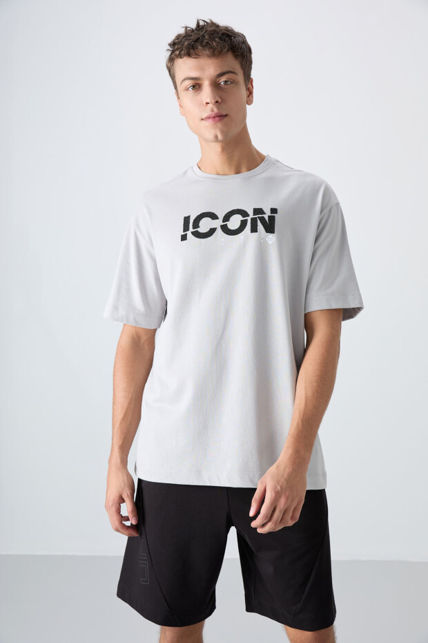 Taş Pamuklu Kalın Yumuşak Dokulu Oversize Fit Baskılı Erkek T-Shirt - 88331 - 1