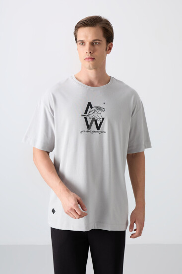 Taş Pamuklu Kalın Yumuşak Dokulu Oversize Fit Baskılı Erkek T-Shirt - 88332 