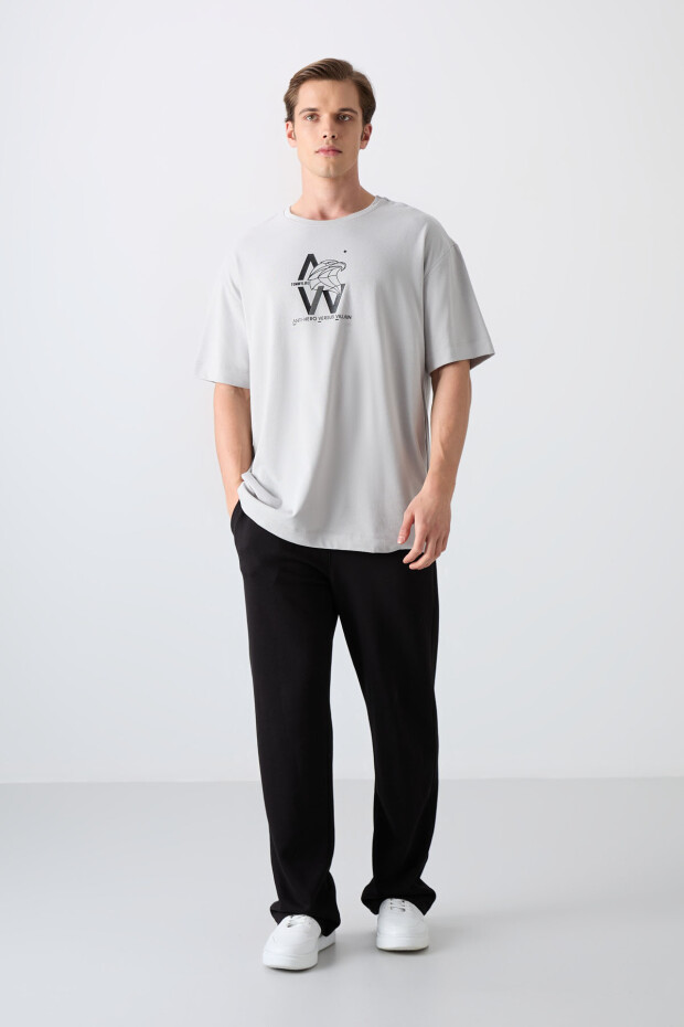 Taş Pamuklu Kalın Yumuşak Dokulu Oversize Fit Baskılı Erkek T-Shirt - 88332 - 2