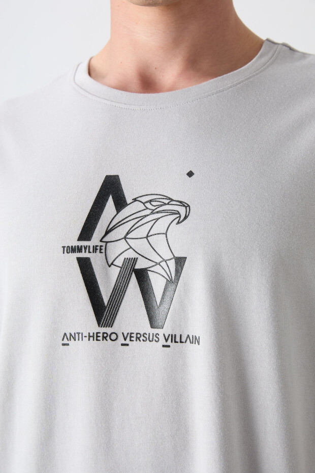 Taş Pamuklu Kalın Yumuşak Dokulu Oversize Fit Baskılı Erkek T-Shirt - 88332 - 5