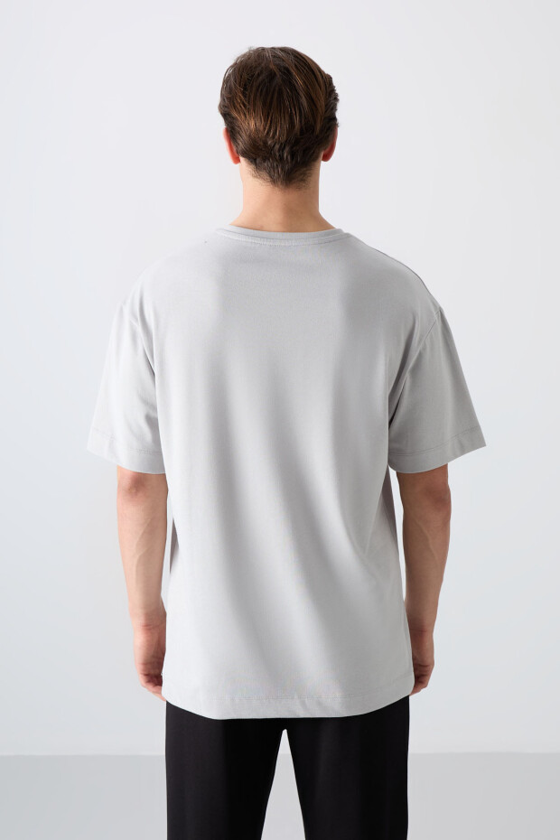 Taş Pamuklu Kalın Yumuşak Dokulu Oversize Fit Baskılı Erkek T-Shirt - 88332 - 6