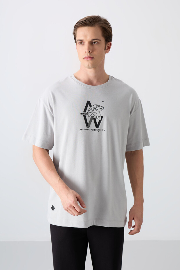 Taş Pamuklu Kalın Yumuşak Dokulu Oversize Fit Baskılı Erkek T-Shirt - 88332
