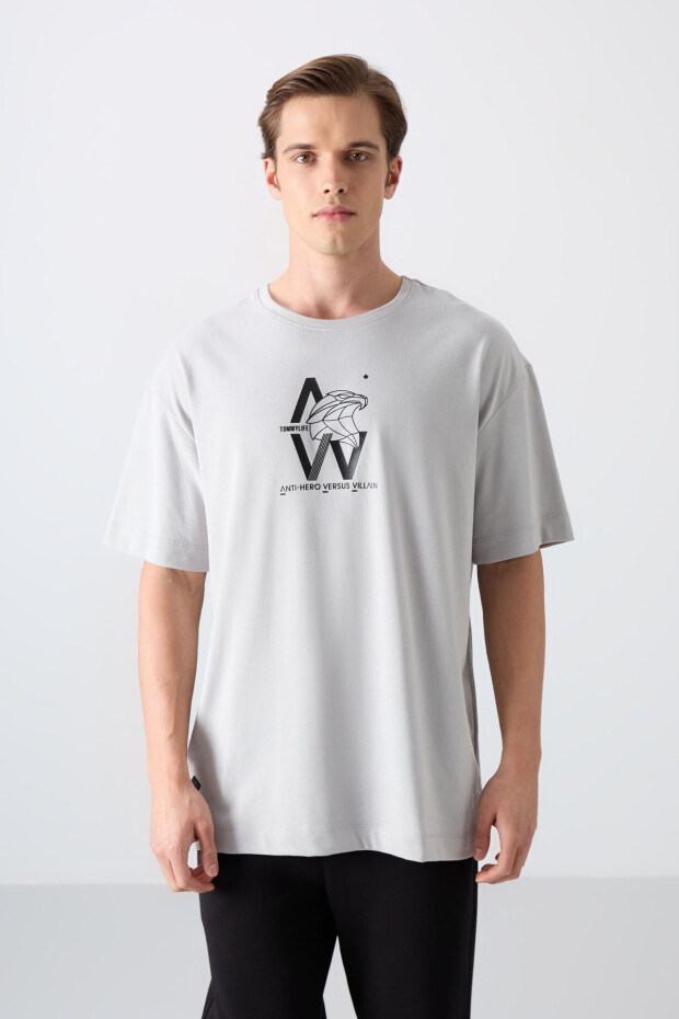 Taş Pamuklu Kalın Yumuşak Dokulu Oversize Fit Baskılı Erkek T-Shirt - 88332