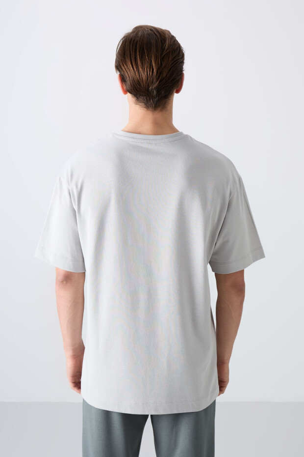 Taş Pamuklu Kalın Yumuşak Dokulu Oversize Fit Baskılı Erkek T-Shirt - 88333 - 5