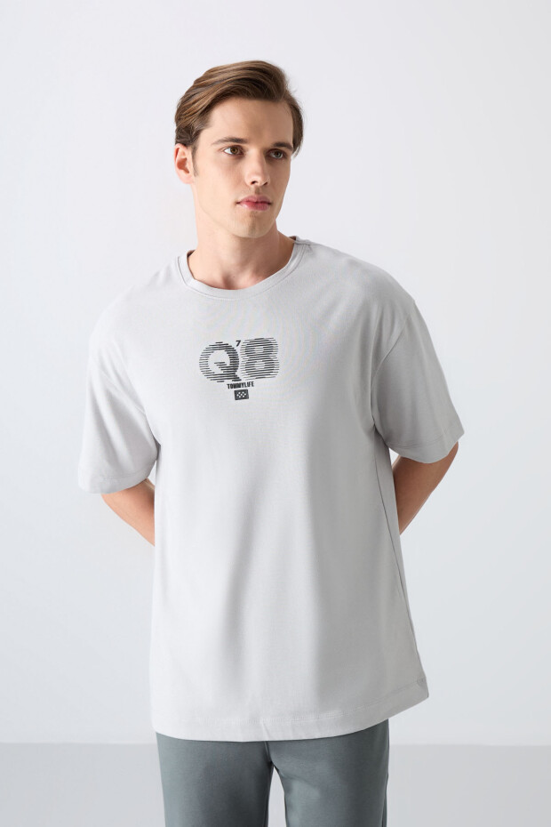 Taş Pamuklu Kalın Yumuşak Dokulu Oversize Fit Baskılı Erkek T-Shirt - 88333 - 1