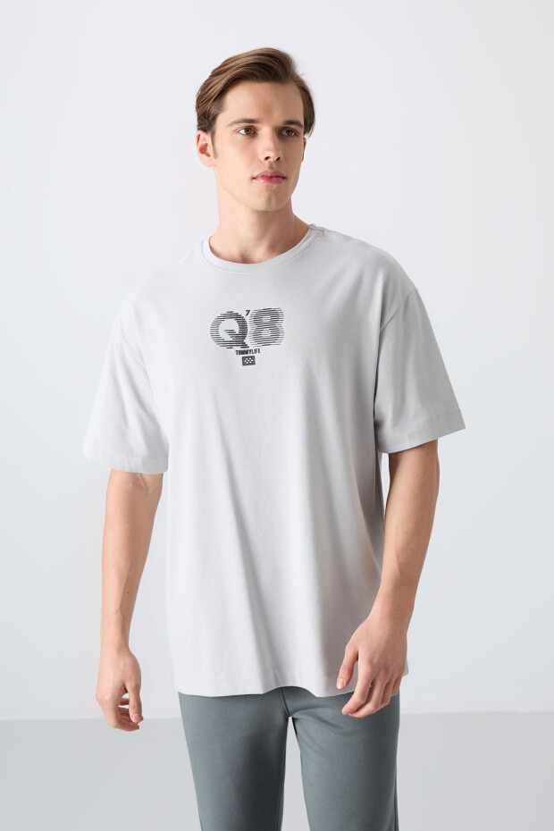 Taş Pamuklu Kalın Yumuşak Dokulu Oversize Fit Baskılı Erkek T-Shirt - 88333 - 4