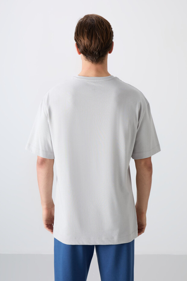 Taş Pamuklu Kalın Yumuşak Dokulu Oversize Fit Baskılı Erkek T-Shirt - 88334 - 5