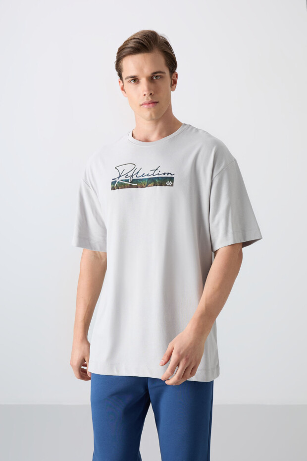 Taş Pamuklu Kalın Yumuşak Dokulu Oversize Fit Baskılı Erkek T-Shirt - 88334