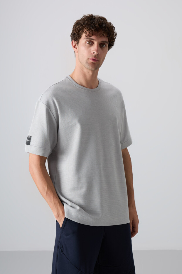 Taş Pamuklu Kalın Yüzeyi Dokulu Oversize Fit Basic Erkek T-Shirt - 88339 - 1