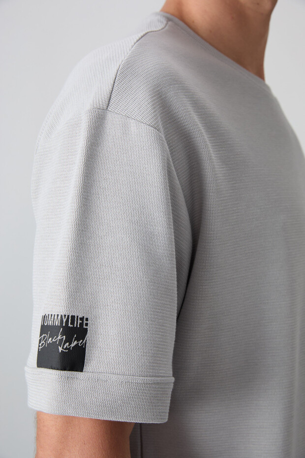 Taş Pamuklu Kalın Yüzeyi Dokulu Oversize Fit Basic Erkek T-Shirt - 88339 - 3