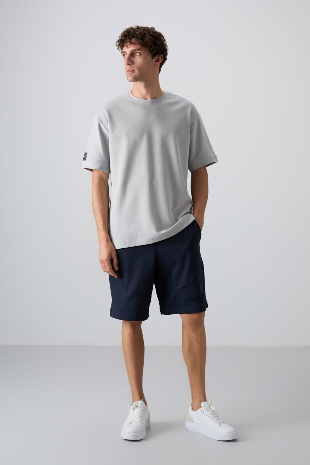 Taş Pamuklu Kalın Yüzeyi Dokulu Oversize Fit Basic Erkek T-Shirt - 88339