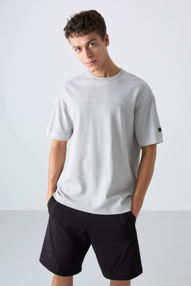 Taş Pamuklu Kalın Yüzeyi Dokulu Oversize Fit Basic Erkek T-Shirt - 88340