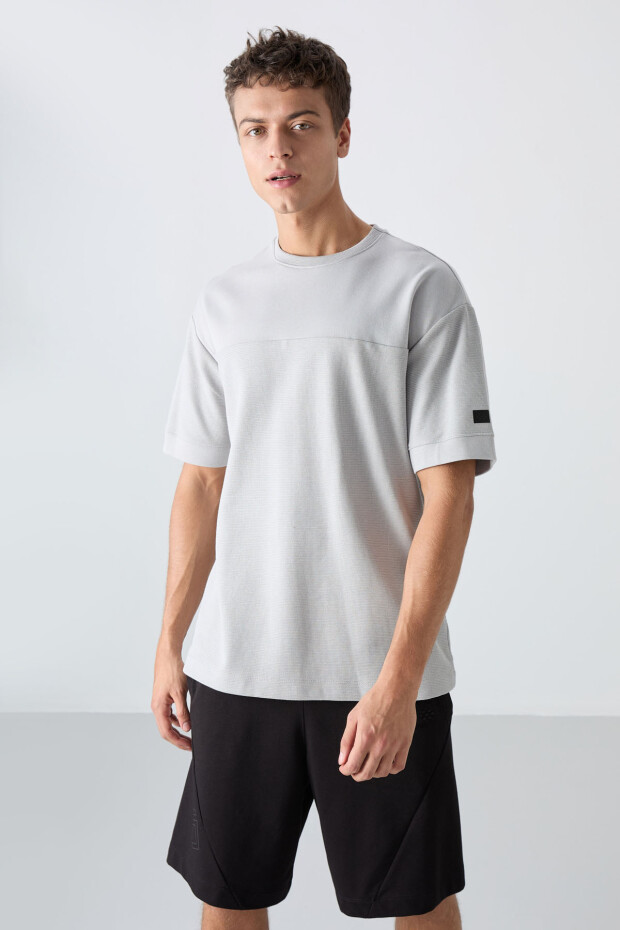 Taş Pamuklu Kalın Yüzeyi Dokulu Oversize Fit Basic Erkek T-Shirt - 88340