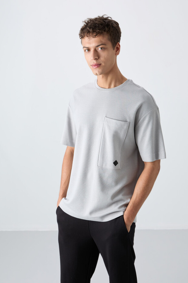 Taş Pamuklu Kalın Yüzeyi Dokulu Oversize Fit Basic Erkek T-Shirt - 88341