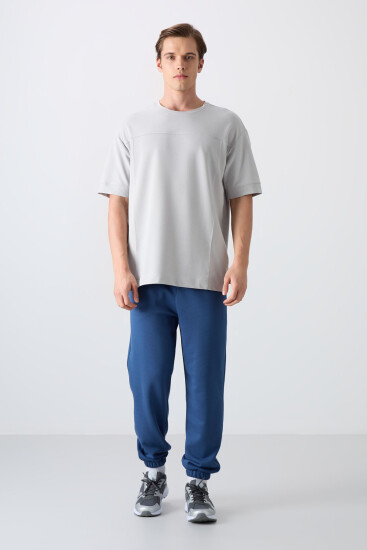 Taş Pamuklu Kalın Yumuşak Dokulu Oversize Fit Basic Erkek T-Shirt - 88349 - TOMMYLIFE (1)