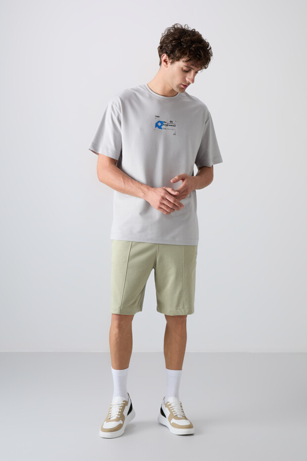 Taş Pamuklu Kalın Yumuşak Dokulu Oversize Fit Baskılı Erkek T-Shirt - 88350