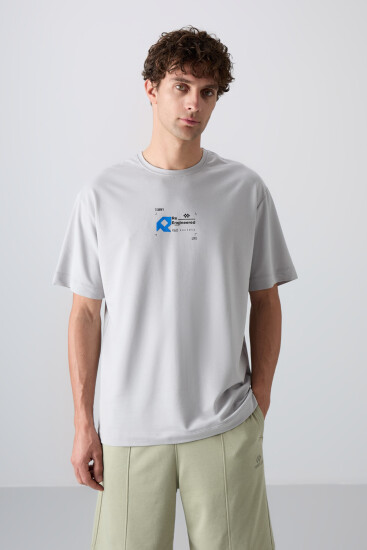 Taş Pamuklu Kalın Yumuşak Dokulu Oversize Fit Baskılı Erkek T-Shirt - 88350 
