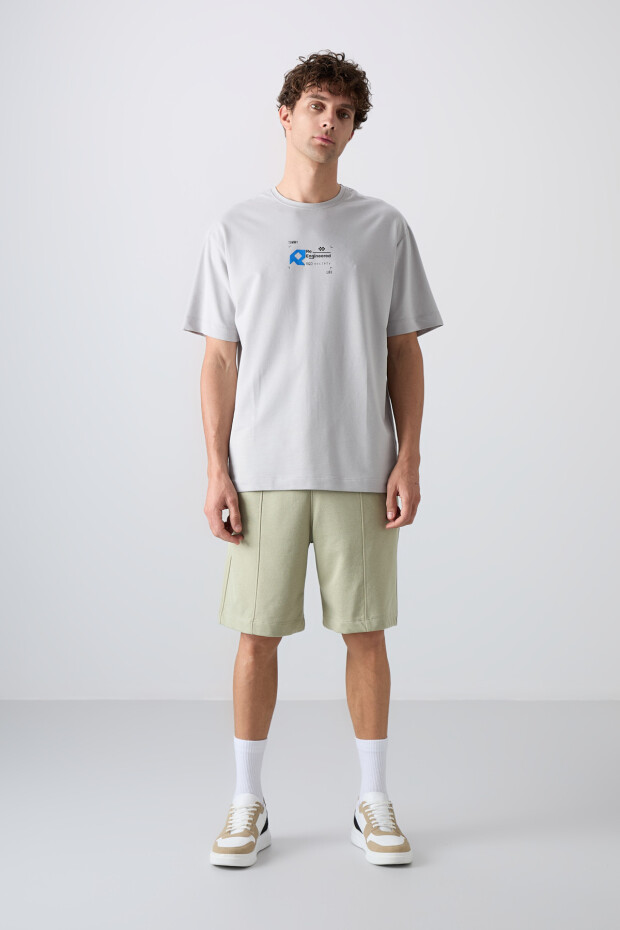 Taş Pamuklu Kalın Yumuşak Dokulu Oversize Fit Baskılı Erkek T-Shirt - 88350