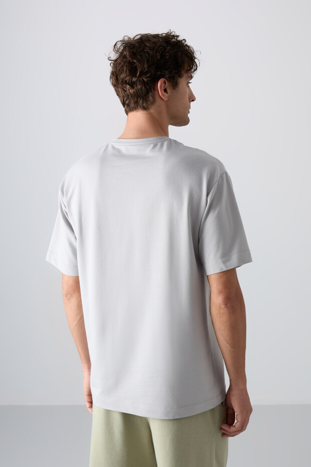 Taş Pamuklu Kalın Yumuşak Dokulu Oversize Fit Baskılı Erkek T-Shirt - 88350
