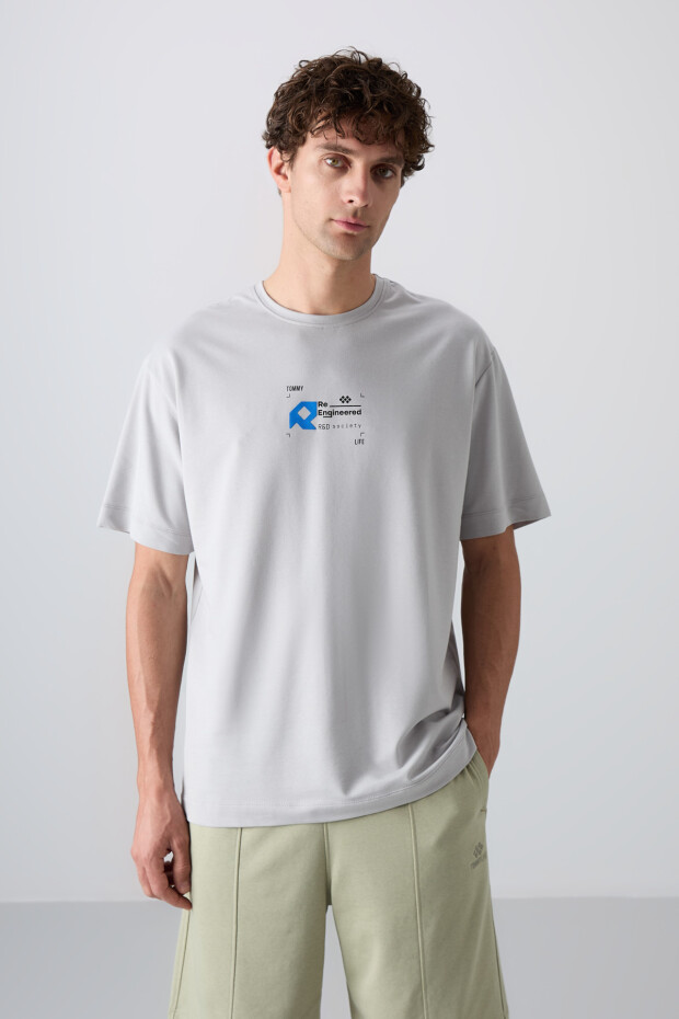 Taş Pamuklu Kalın Yumuşak Dokulu Oversize Fit Baskılı Erkek T-Shirt - 88350