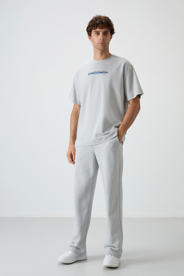 Taş Pamuklu Kalın Yüzeyi Dokulu Oversize Fit Baskılı Erkek T-Shirt - 88365 - 3