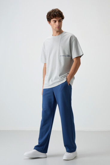 Taş Pamuklu Kalın Yüzeyi Dokulu Oversize Fit Baskılı Erkek T-Shirt - 88370 - Air Jones (1)