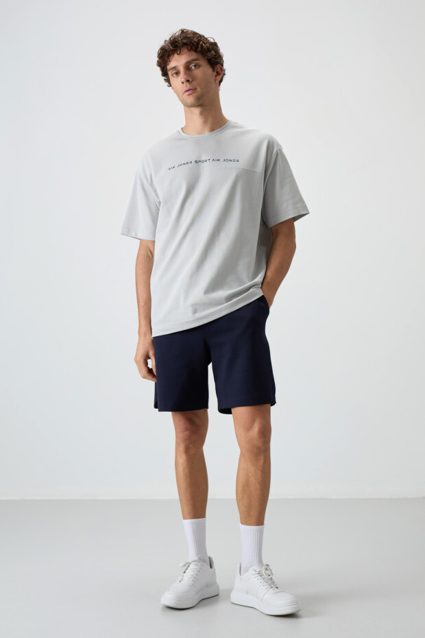 Taş Pamuklu Kalın Yüzeyi Dokulu Oversize Fit Baskılı Erkek T-Shirt - 88371 - 2