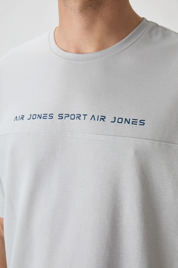 Taş Pamuklu Kalın Yüzeyi Dokulu Oversize Fit Baskılı Erkek T-Shirt - 88371 - 3