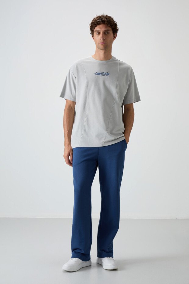 Taş Pamuklu Kalın Yüzeyi Dokulu Oversize Fit Baskılı Erkek T-Shirt - 88372