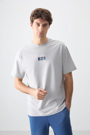 Taş Pamuklu Kalın Yumuşak Dokulu Oversize Fit Baskılı Erkek T-Shirt - 88376 - Thumbnail