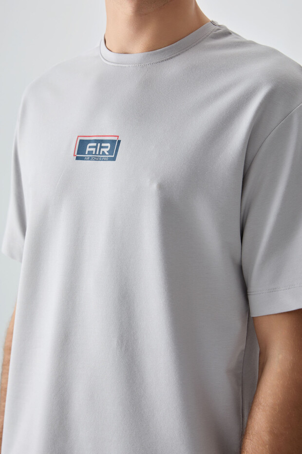 Taş Pamuklu Kalın Yumuşak Dokulu Oversize Fit Baskılı Erkek T-Shirt - 88376 - 2