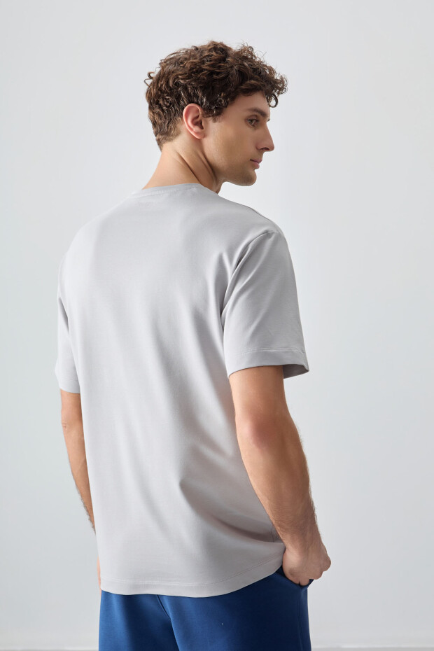 Taş Pamuklu Kalın Yumuşak Dokulu Oversize Fit Baskılı Erkek T-Shirt - 88376 - 5