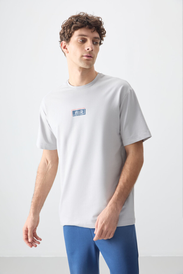 Taş Pamuklu Kalın Yumuşak Dokulu Oversize Fit Baskılı Erkek T-Shirt - 88376 - 4