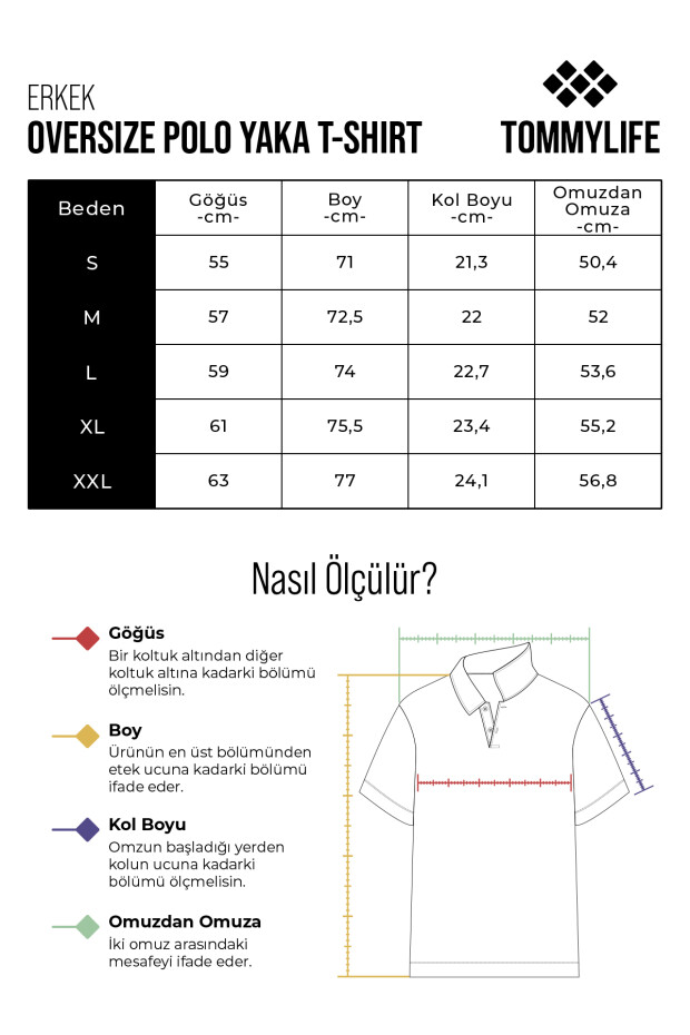 Fiesta Pamuklu Kalın Yumuşak Dokulu Oversize Fit Basic Polo Yaka Erkek T-Shirt - 88327