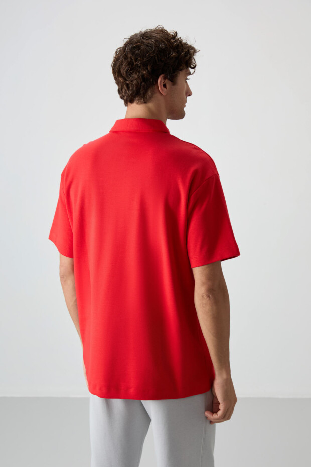 Fiesta Pamuklu Kalın Yumuşak Dokulu Oversize Fit Basic Polo Yaka Erkek T-Shirt - 88327 - 5