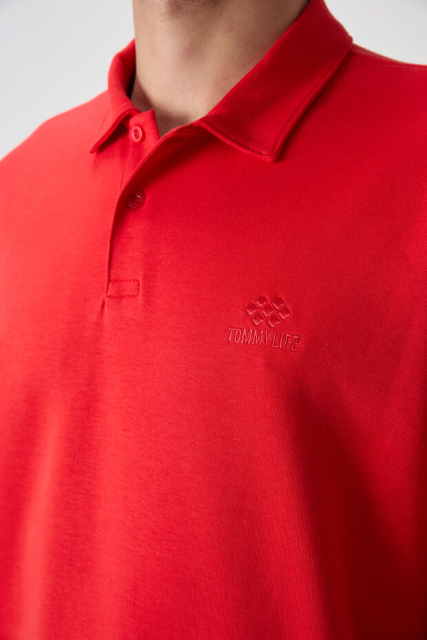 Fiesta Pamuklu Kalın Yumuşak Dokulu Oversize Fit Basic Polo Yaka Erkek T-Shirt - 88327 - 3