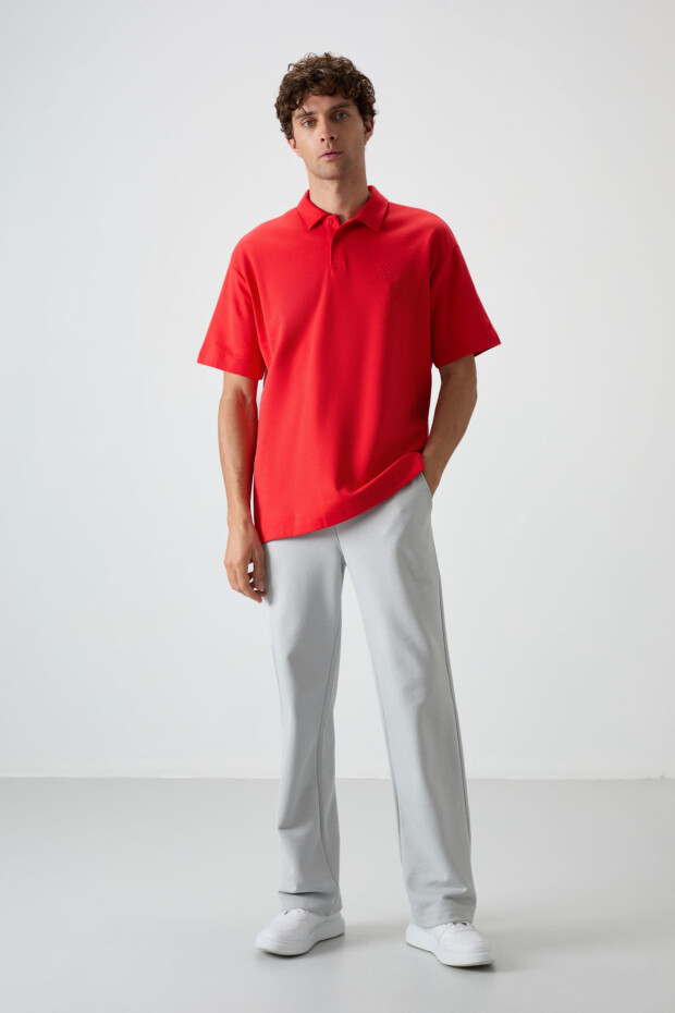 Fiesta Pamuklu Kalın Yumuşak Dokulu Oversize Fit Basic Polo Yaka Erkek T-Shirt - 88327