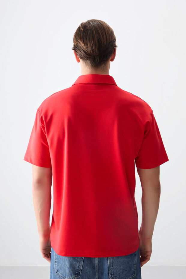 Fiesta Pamuklu Kalın Yumuşak Dokulu Polo Yaka Oversize Fit Basic Erkek T- Shirt - 88382 - 6