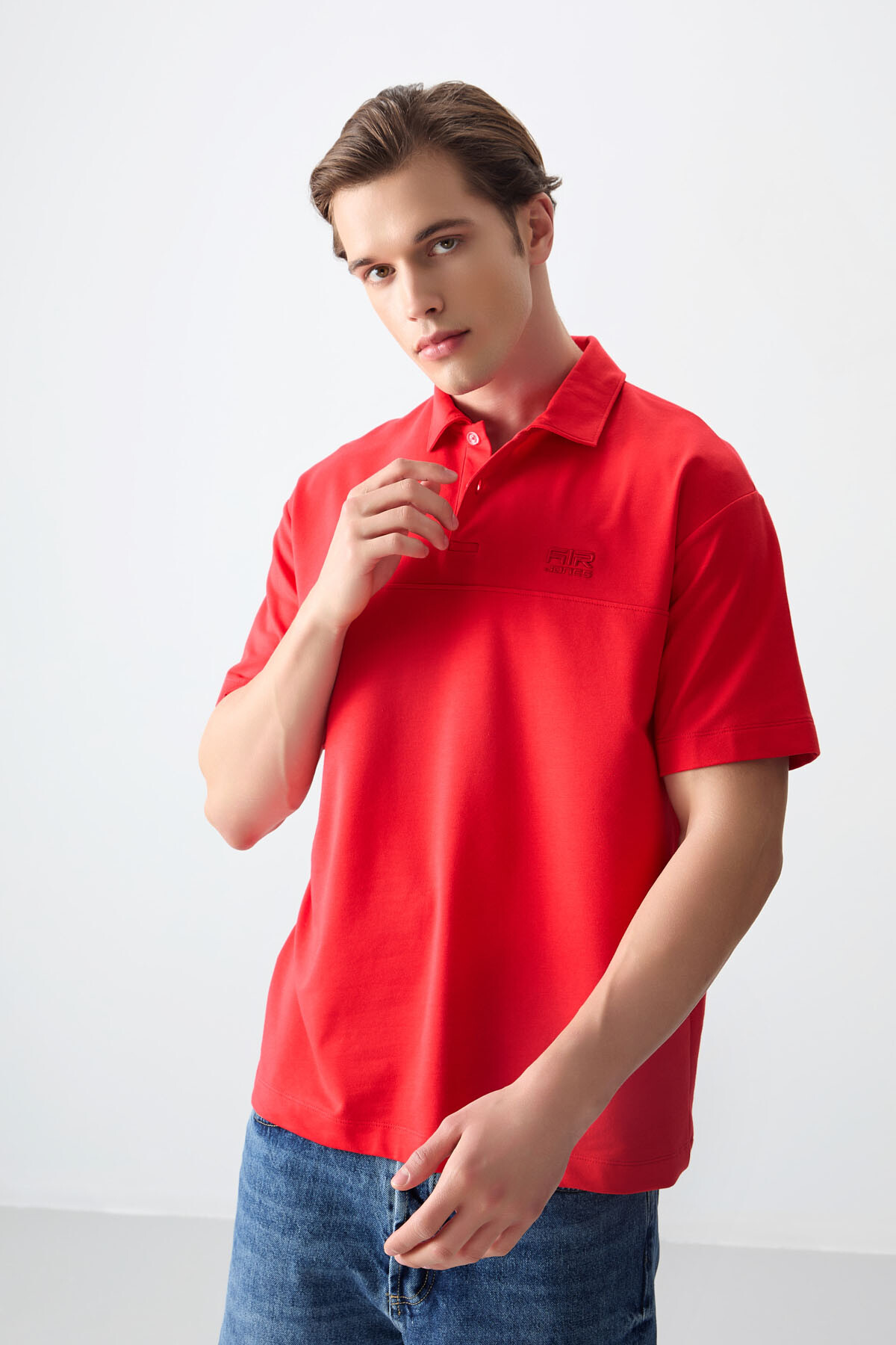 Fiesta Pamuklu Kalın Yumuşak Dokulu Polo Yaka Oversize Fit Basic Erkek T- Shirt - 88382 - Air Jones (1)