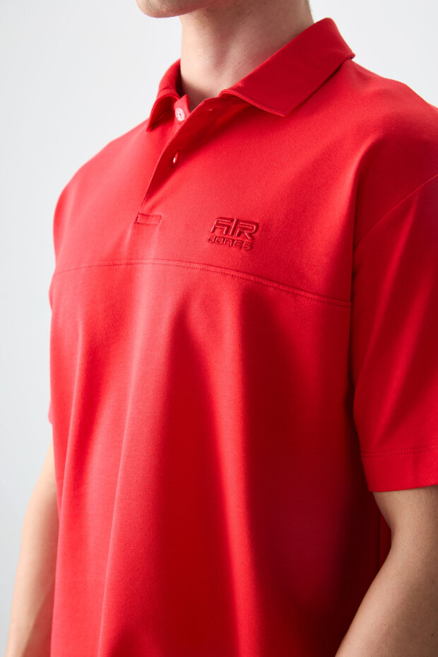 Fiesta Pamuklu Kalın Yumuşak Dokulu Polo Yaka Oversize Fit Basic Erkek T- Shirt - 88382 - 3