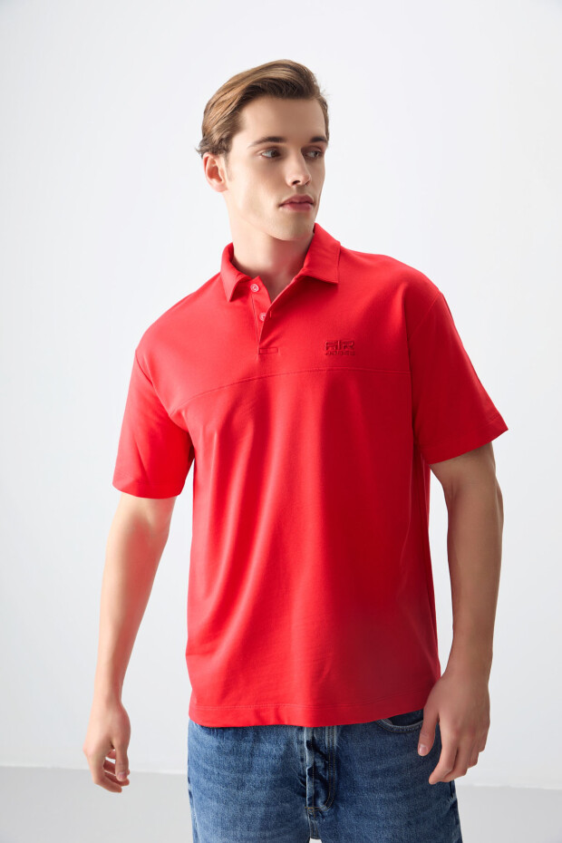 Fiesta Pamuklu Kalın Yumuşak Dokulu Polo Yaka Oversize Fit Basic Erkek T- Shirt - 88382 - 5
