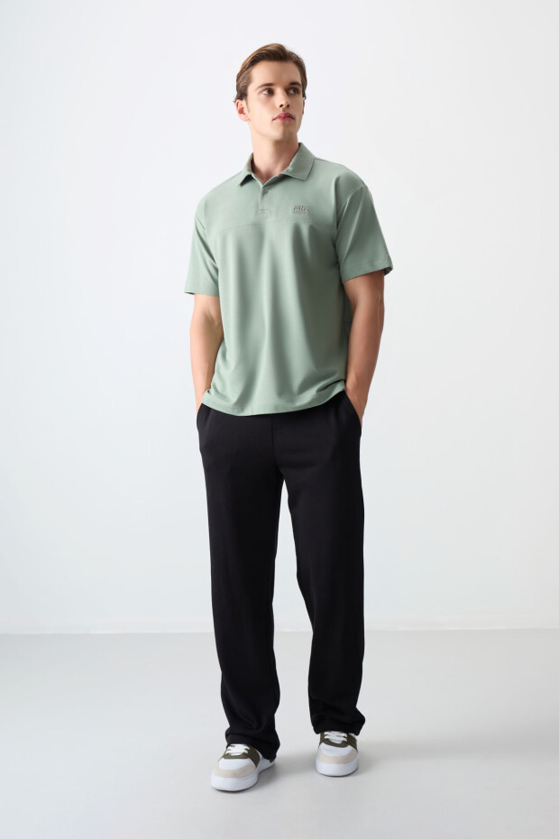 Açık Yeşil Pamuklu Kalın Yumuşak Dokulu Polo Yaka Oversize Fit Basic Erkek T-Shirt - 88382