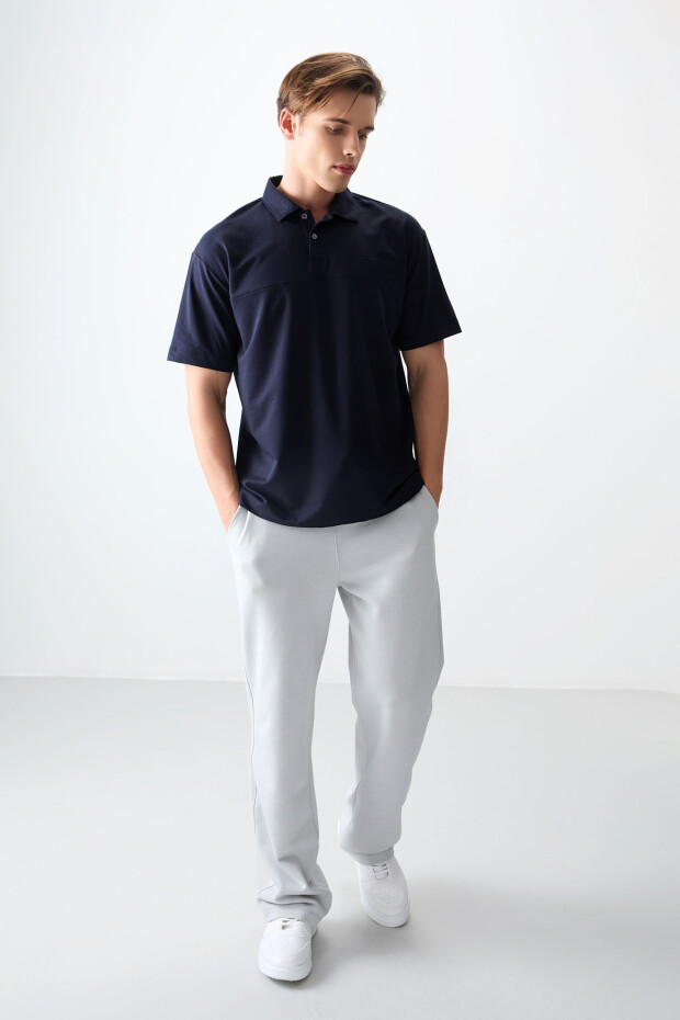 Lacivert Pamuklu Kalın Yumuşak Dokulu Polo Yaka Oversize Fit Basic Erkek T- Shirt - 88382 - 6