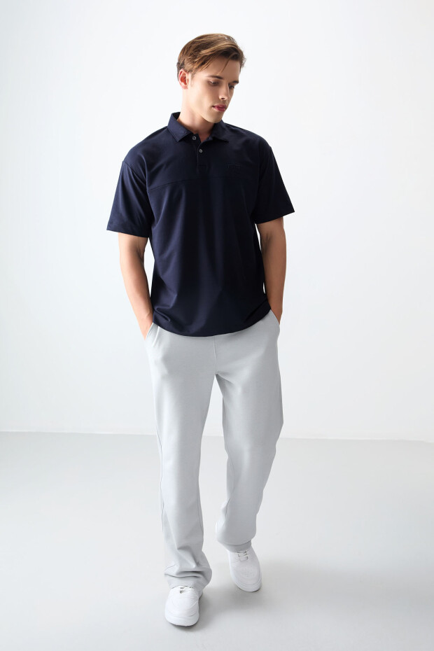 Lacivert Pamuklu Kalın Yumuşak Dokulu Polo Yaka Oversize Fit Basic Erkek T- Shirt - 88382