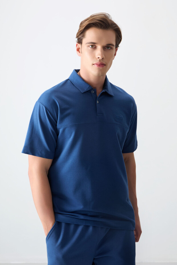 Parlament Pamuklu Kalın Yumuşak Dokulu Polo Yaka Oversize Fit Basic Erkek T- Shirt - 88382 - 5
