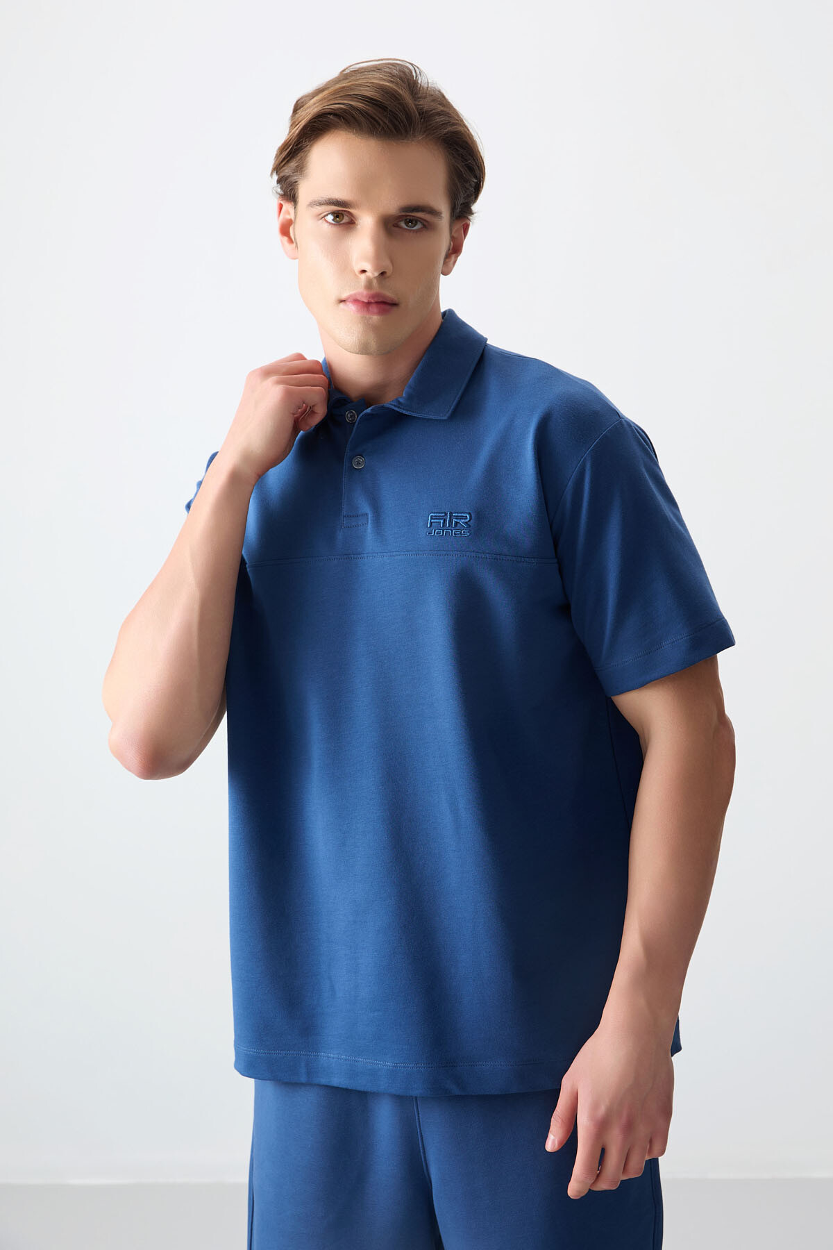 Parlament Pamuklu Kalın Yumuşak Dokulu Polo Yaka Oversize Fit Basic Erkek T- Shirt - 88382 - Air Jones
