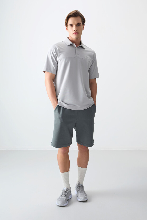 Taş Pamuklu Kalın Yumuşak Dokulu Polo Yaka Oversize Fit Basic Erkek T- Shirt - 88382