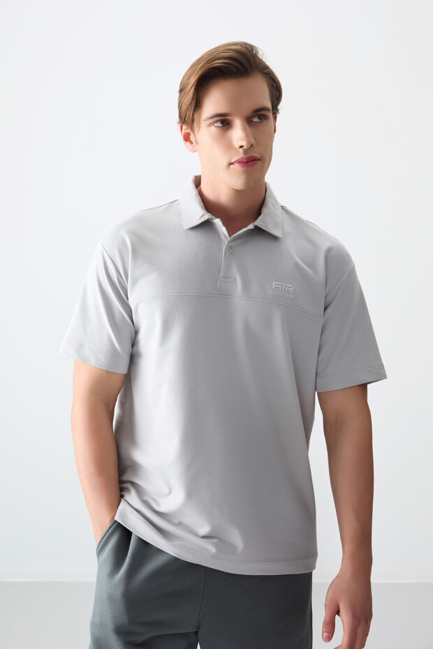 Taş Pamuklu Kalın Yumuşak Dokulu Polo Yaka Oversize Fit Basic Erkek T- Shirt - 88382